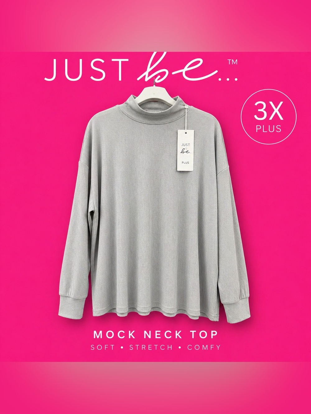 just be Gray Mock Neck Long Sleeve Top NWT
